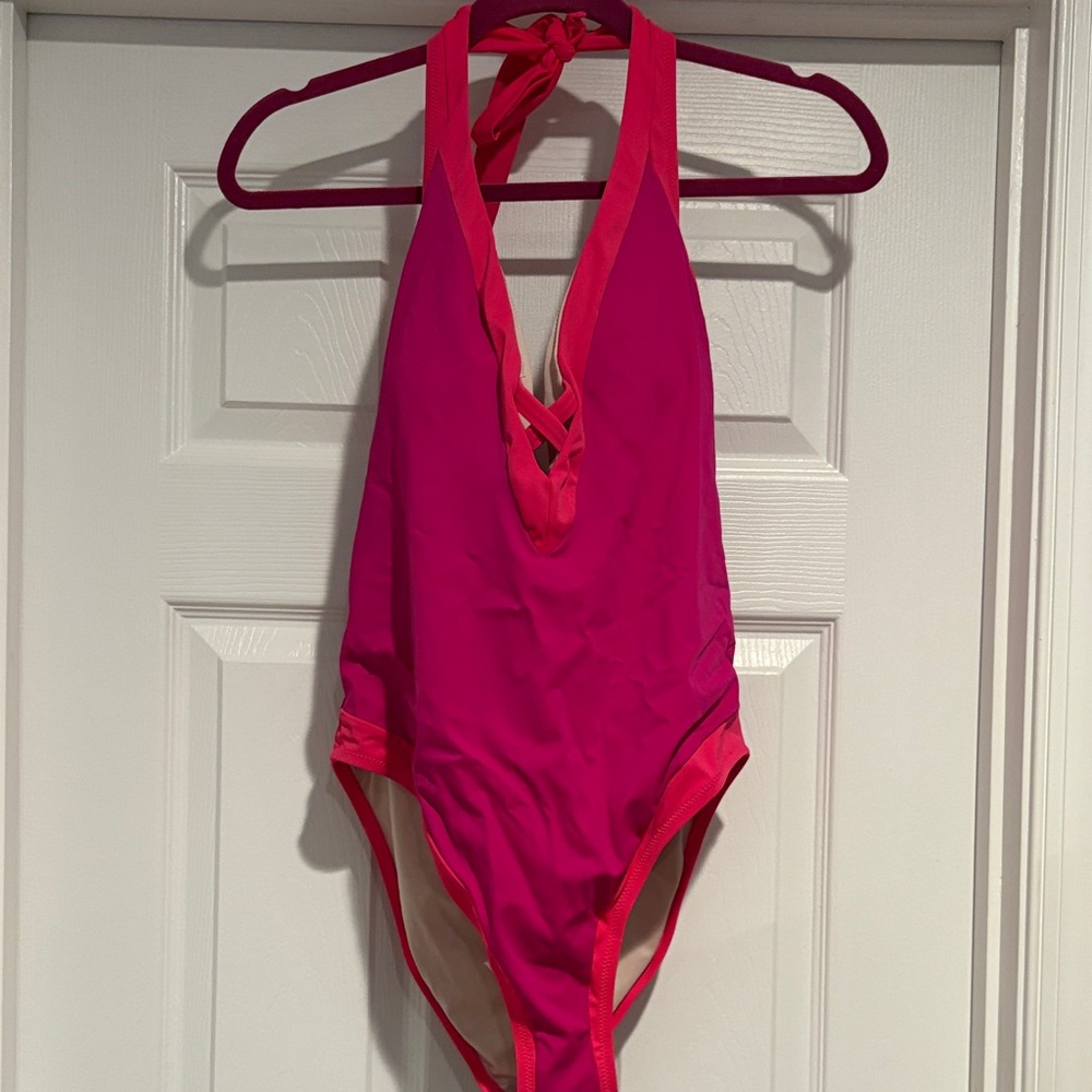 Vibrant Pink Plunge One Piece Swimsuit